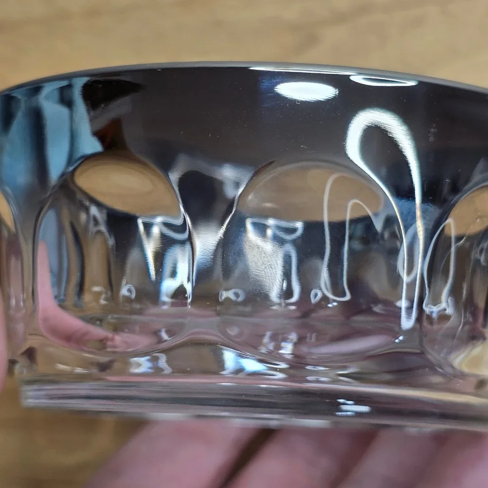 Vintage 1970's Arcoroc Thumbprint Bowls Mercury Silver‎ Color Rim Set of Two